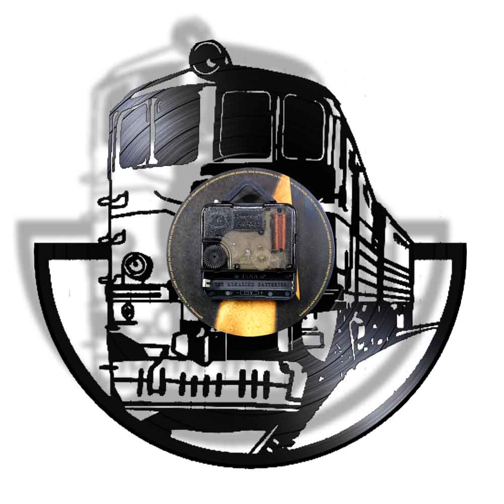 Tren cortado Longplay reloj tren transporte ferrocarril vinilo registro pared lámpara Vintage 3D Reloj de pared de cuarzo Satt