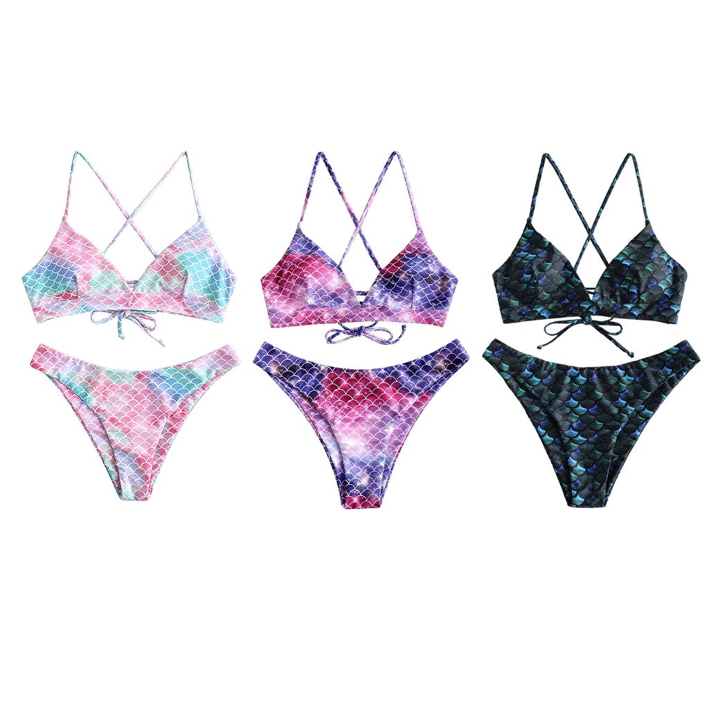 Womens Schaal Print Lace Up Kriskras Bralette Bikini Badpak