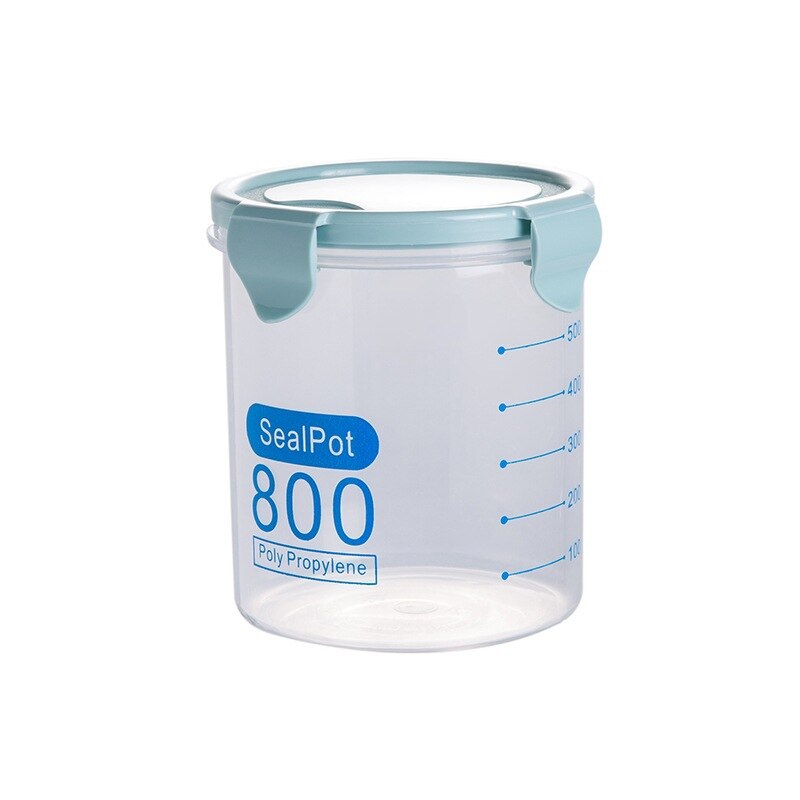 Plastic Buckle Sealed Jars Food Containers Nuts Snack Dry Goods Storage Tank Refrigerator Kitchen Storage Box With Scale: 800ml blue