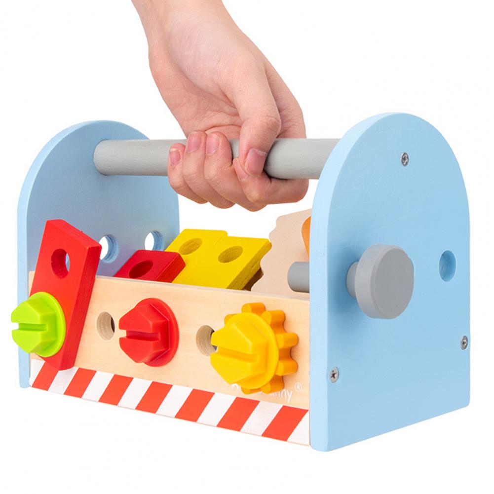 1Set cassetta degli attrezzi in legno simulato fai da te portatile gioco di ruolo viti strumento giocattoli per bambini