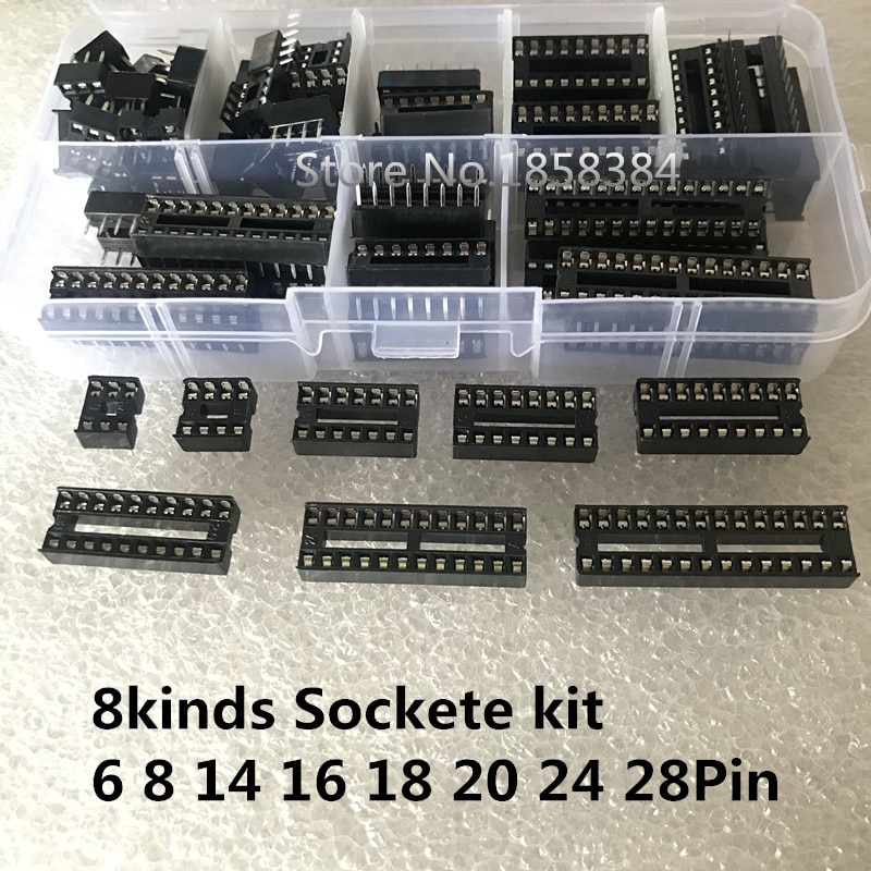 66 Stks/set Met Doos 6,8,14,16,18,20,24,28 Pins-Dip Ic Sockets Adapter Solder Type Socket Kit
