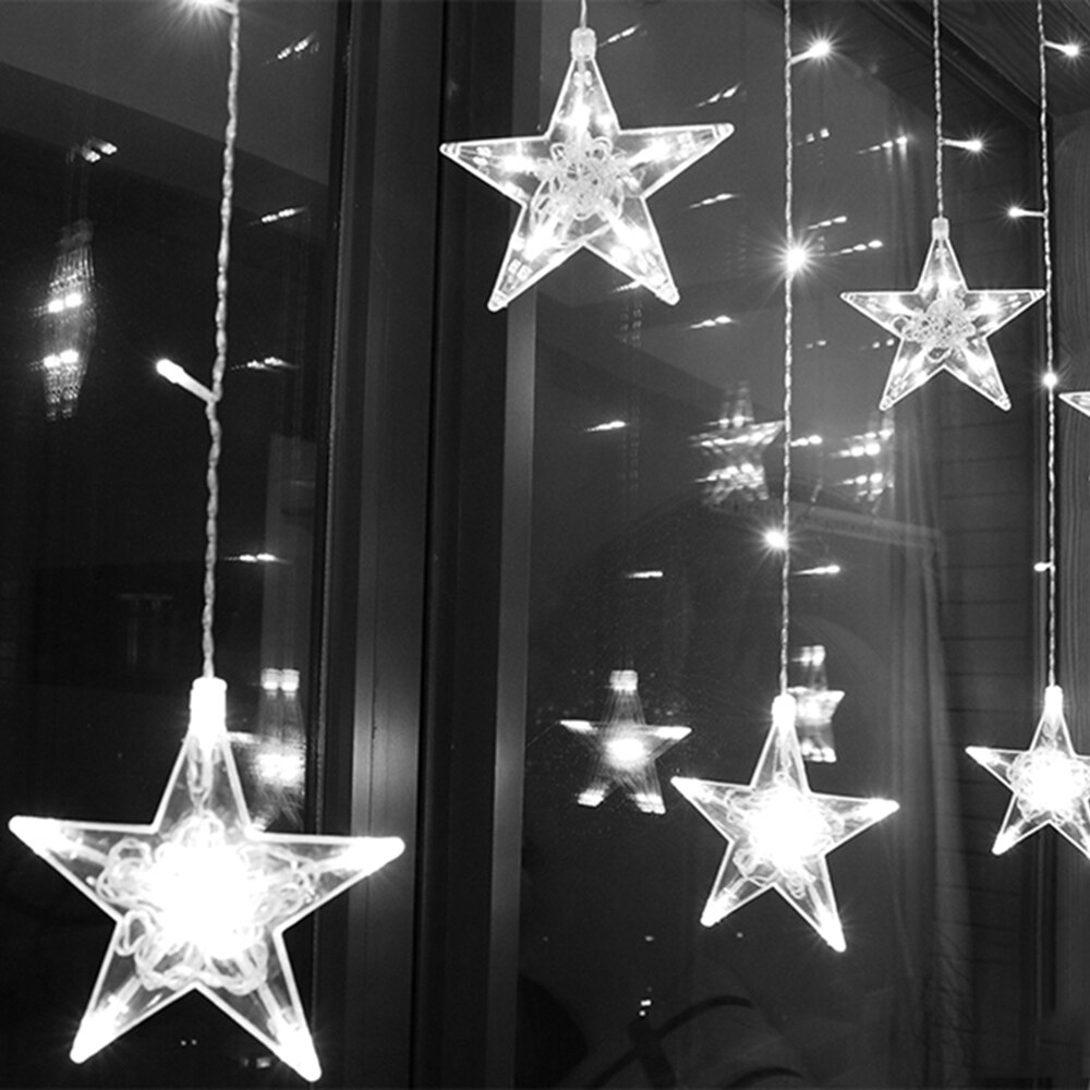 220V EU Plug LED Star Christmas Curtains lights Indoor/Outdoor Garland string fairy Lamp For Wedding Party Decoration