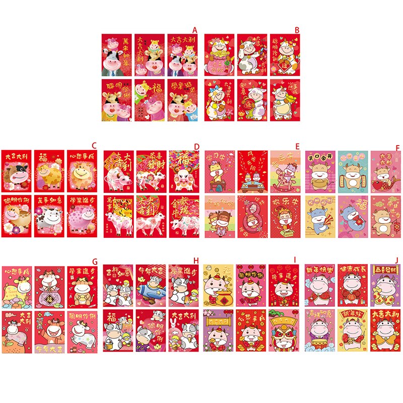 36 Stuks Chinese Nieuwjaar Rode Enveloppen, Grote Chinese Rode Zak Hong Bao Pruimenbloesem Chinese Fu Karakter Lucky Money Enveloppen voor