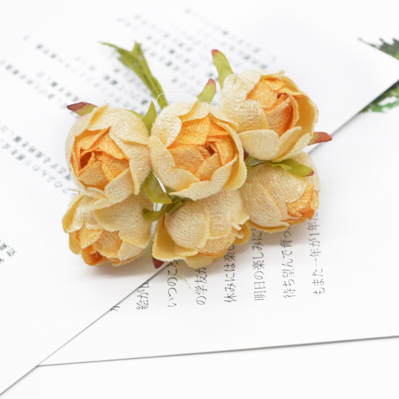 6 piezas de flores artificiales rosas de té flores decorativas para boda coronas adornos navideños para el hogar diy Caja de estampa: G