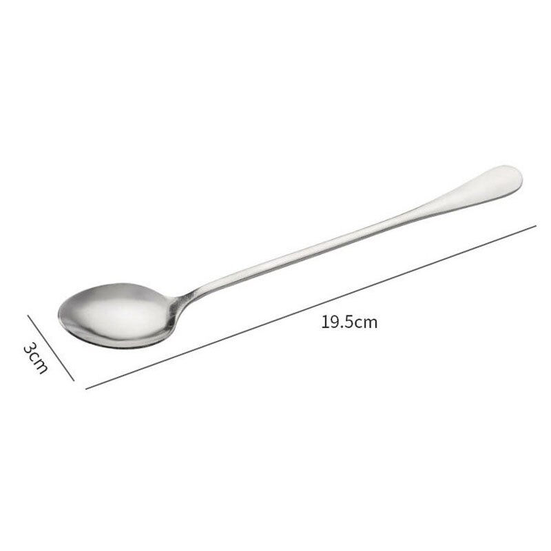 Utensilios de cocina ovalados/redondos, 19CM, cuchara de café plateada, mango largo de acero inoxidable 410, multiusos, 1 Uds.: Oval
