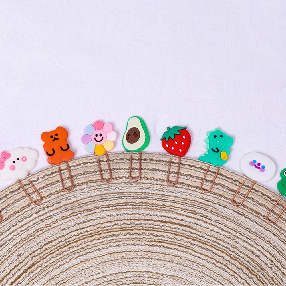 8pcs Korean Ins Style Cartoon Pattern Paper Clip Binding Pin Office Paper Clip Bookmark(Strawberry)
