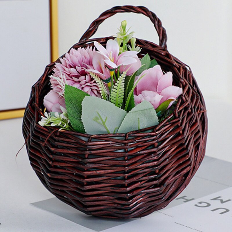 Hand-woven Rattan-chic Decorative Rattan Wall Hanging Basket Onion Basket Wall-mounted Onion Container-retro Bohemian Storage