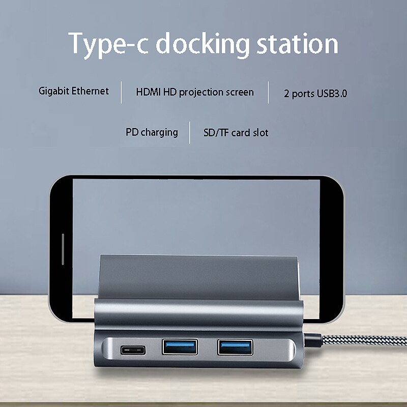 Type C HUB Docking Station USB-C to HDMI Dock Power Adapter Vertical Base with Bracket