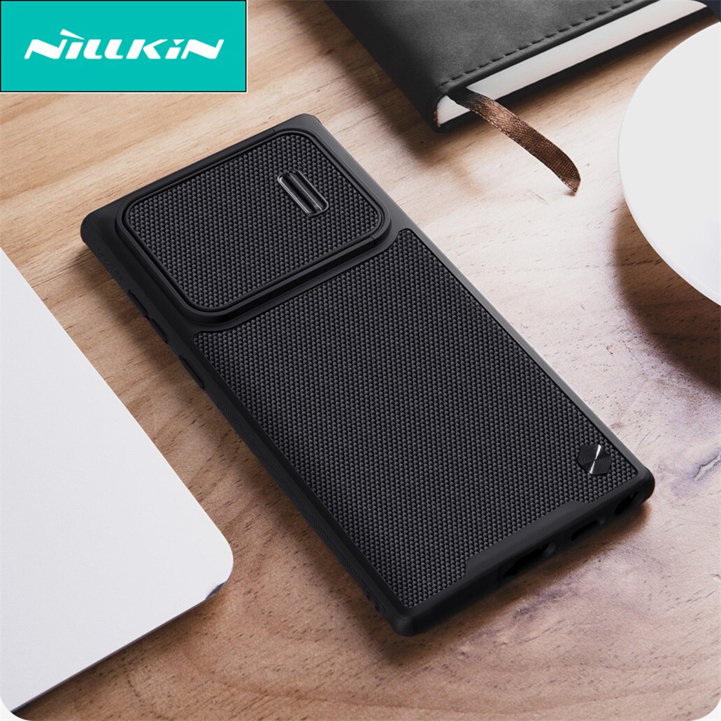 For samsung galaxy  s22 ultra veske nillkin teksturert nylonfiberveving semi-automatisk skyve kameradeksel for samsung  s22 ultra