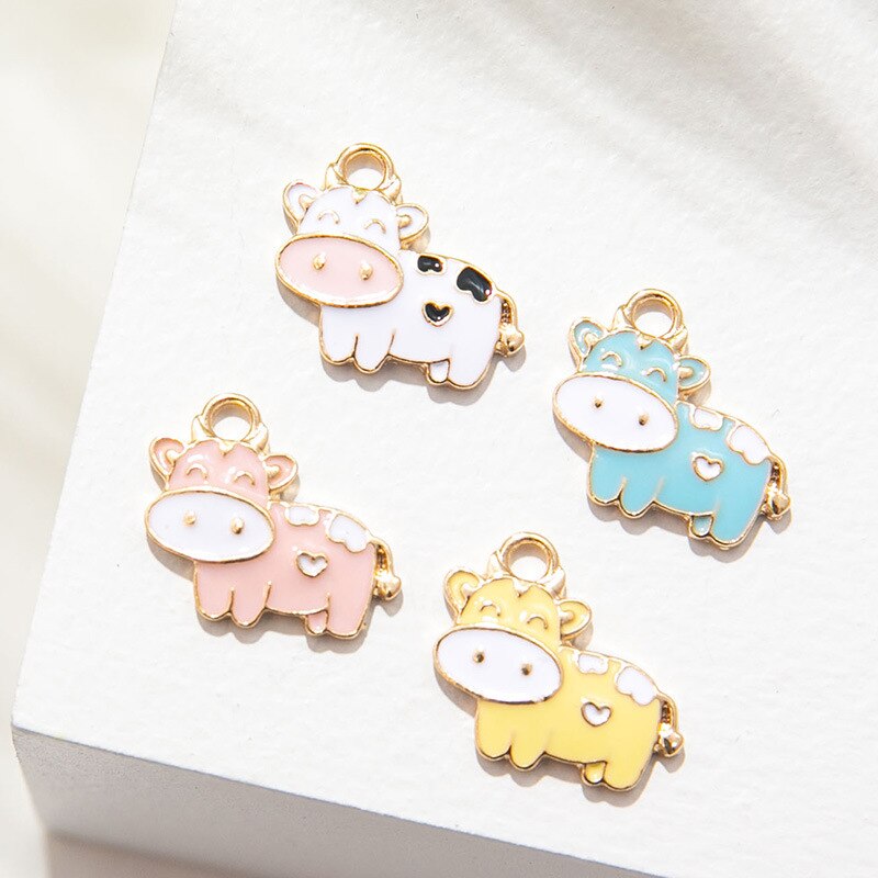 10Pcs Enamel Verzilverd Koeien Charm Hanger Voor Jewerly Diy Maken Armband Vrouwen Ketting Oorbellen Accessoires Bevindingen Craft