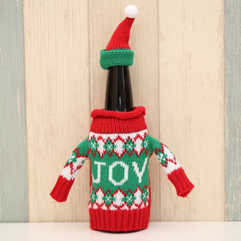Nueva funda de lana de punto de champán cerveza vino tinto funda navideña para botella de vino suéteres de punto decoración de mesa de en casa: JOY