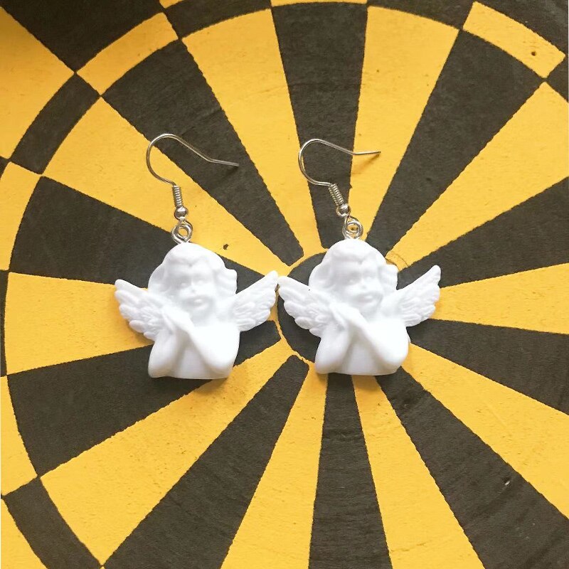 1 paire Blanc Baroque Cupidon Ange Boucles D'oreilles Pur Mignon Fille Boucles D'oreilles Ange Chanceux Boucles D'oreilles Bijoux Pour Les Femmes Filles: 8