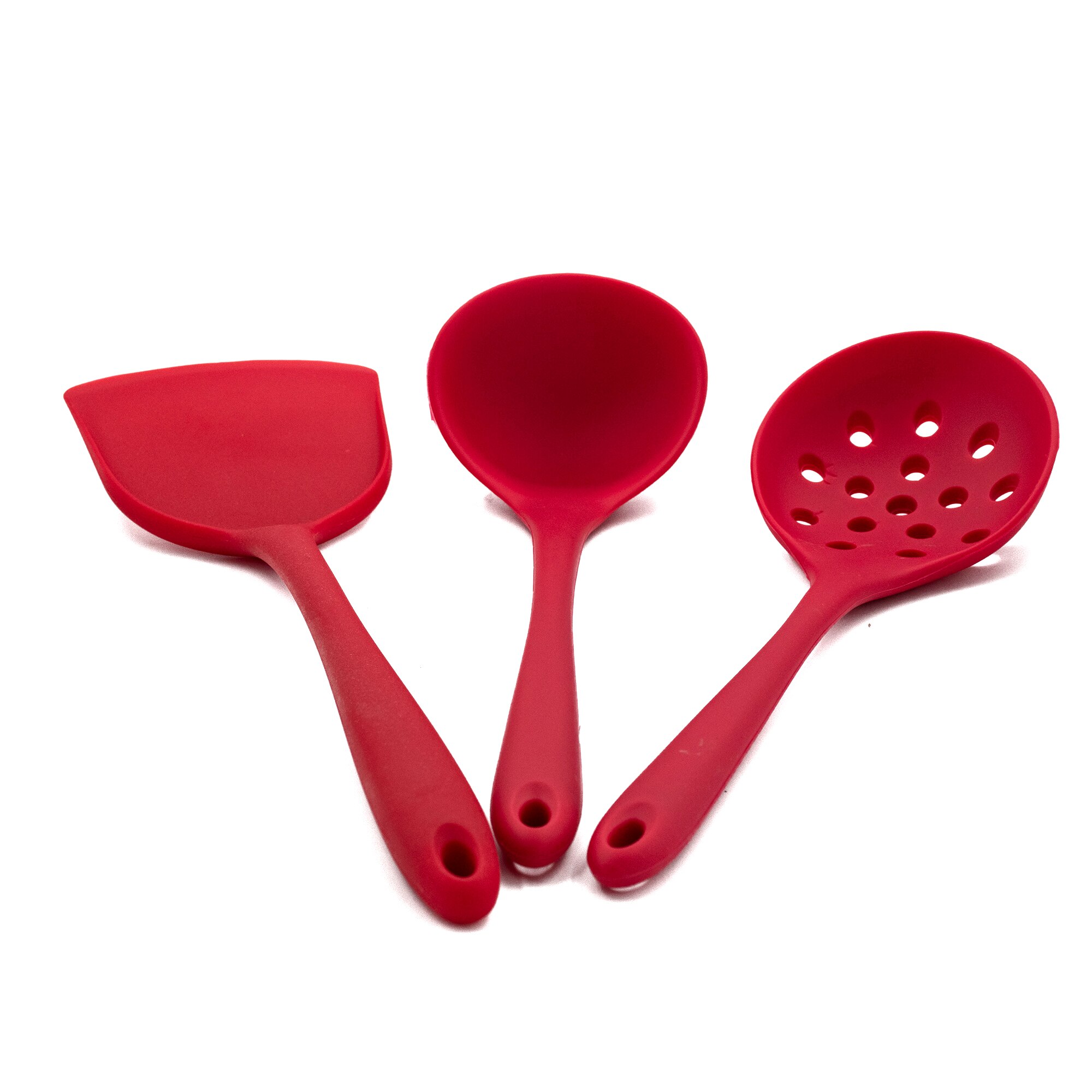 3 Stks/set Premium Siliconen Keuken Gebruiksvoorwerp Set Siliconen Pollepel Lepel Spatel Vergiet Lepel Non-stick Keuken Koken: Red