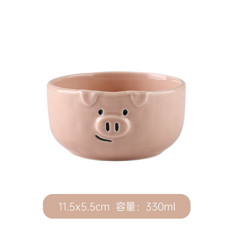 Juego de vajilla de porcelana con dibujos animados para el hogar, conjunto de cerámica con cuenco rosa encantador, plato de desayuno con personalidad creativa: H