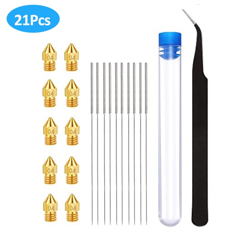 3D Printer Nozzle Kits 10Pcs Extruder Nozzles + 10Pcs Cleaning Needles + 1Pcs Tweezers for ender 5 3 Creality Mk8 Nozzle Pack: Default Title