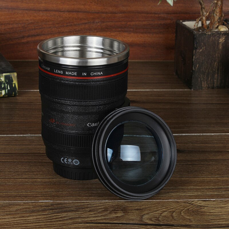 Lentes de cámara creativas taza de plástico de viaje café tazas de té con tapa taza de acero inoxidable tazas leche café taza térmica 24-105mm: Cup6