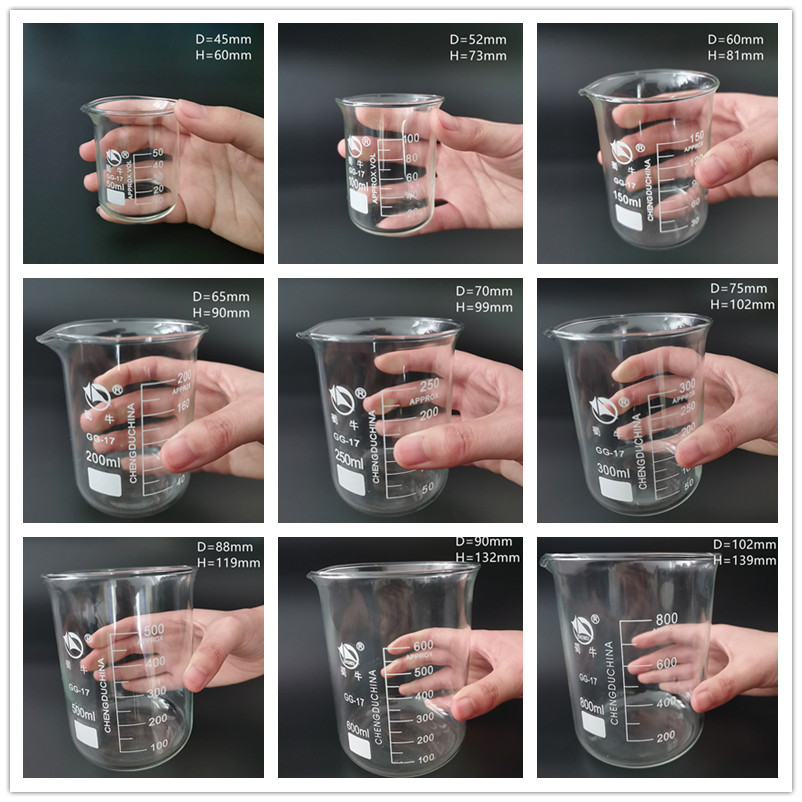 1Set Low Form Beaker Chemistry Laboratory Borosilicate Glass Transparent Beaker Flask Thickened With Spout