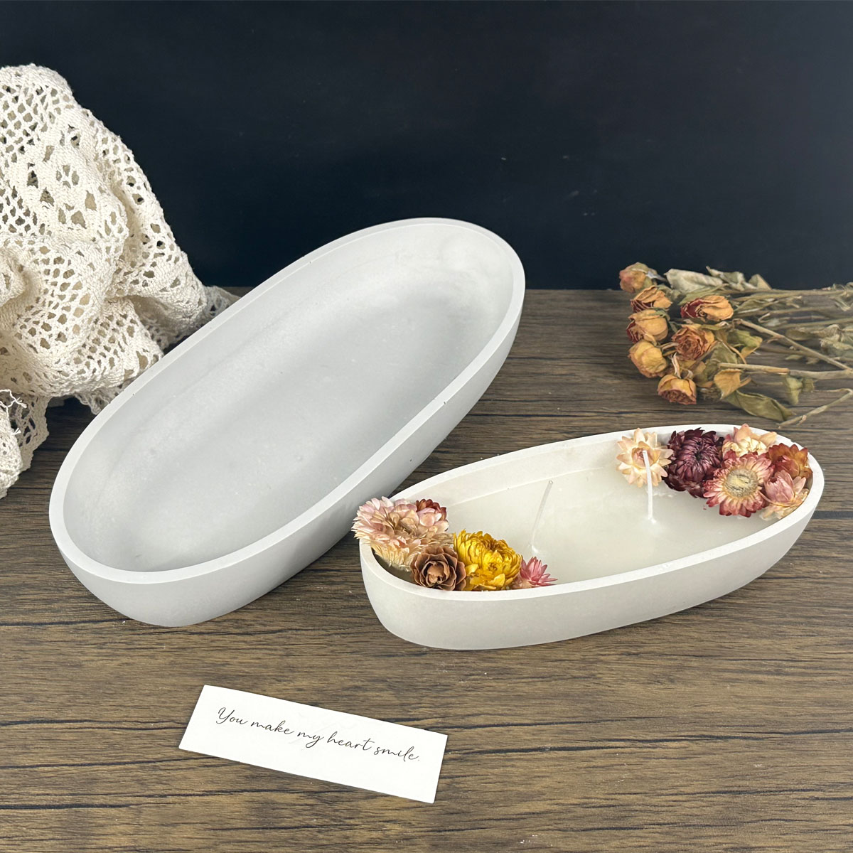 Tarro de vela ovalado de hormigón, molde de silicona DIY con forma de barco, artesanía, fabricación de tarros, caja de almacenamiento de cemento y yeso, moldes de fundición para decoración del hogar