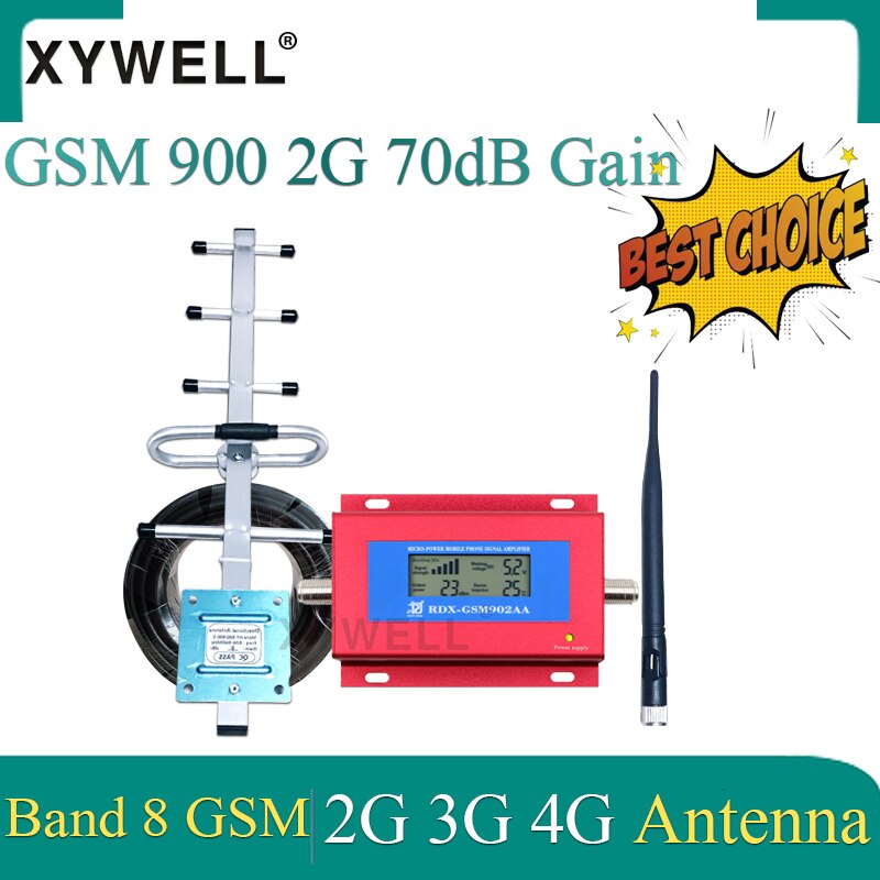 GSM Cellular amplifier 3G 2G GSM 900 MHz GSM Signal Repeater Booster Amplifier with Yagi Antenna and Smart LCD Display