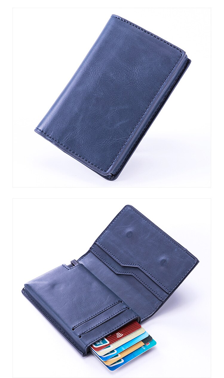 Card Holder Men's PU Cardholder ID Credit Metal Card Case Automatic Card Case Popular for: blue