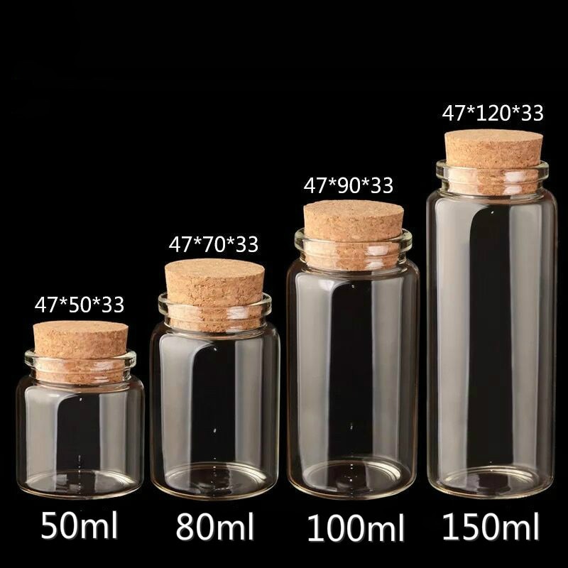 Botellas grandes de vidrio con tapón de corcho, frascos de especias vacíos para alimentos, frascos de , artesanías, 50/60/90/100/120/150/200/240ml, 10 Uds.
