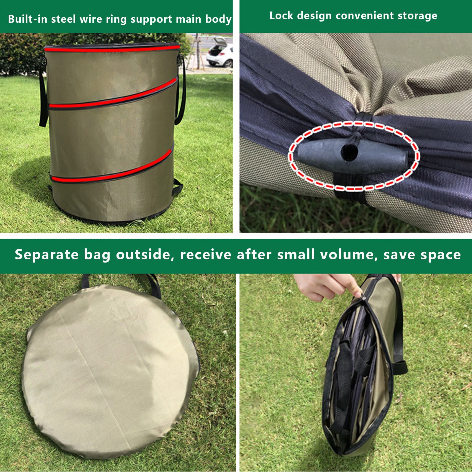 Poubelle d'extérieur réutilisable, pliable et étanche, sac de jardinage de 10 gallons, déchet étanche pour la maison