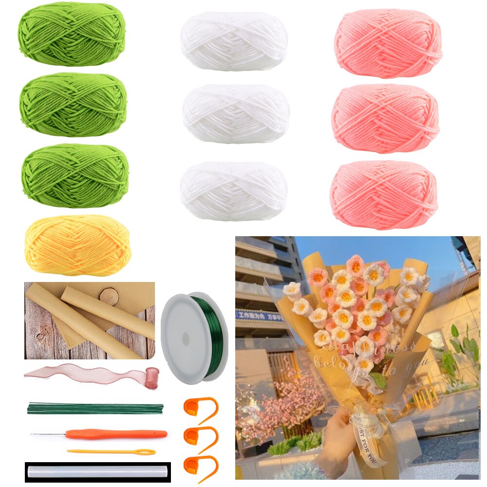 TPRPYN lilie der tal Strauß Häkeln Bausatz mit garn DIY Blumen Häkeln Bausätze betroffen Dame tränen handmake anfänger: RW23-3 20-3 3-3 1