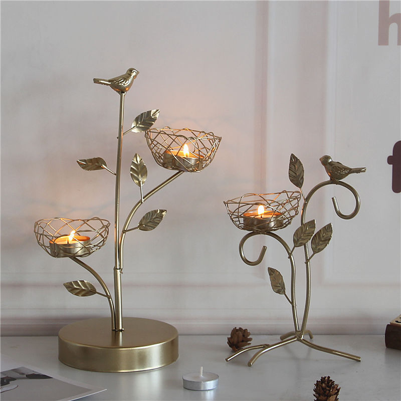 Nordic Wrought Iron Golden Bird Aroma Candle Holder Decoration Romantic Dining Table Decoration Candle Holder Small Decoration