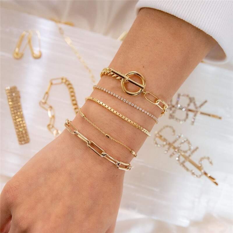 Nykøb 5 stk/sæt vintage sølvfarvede boheme armbånd wave geometrisk charme armbånd til kvinder fest smykker: 30085