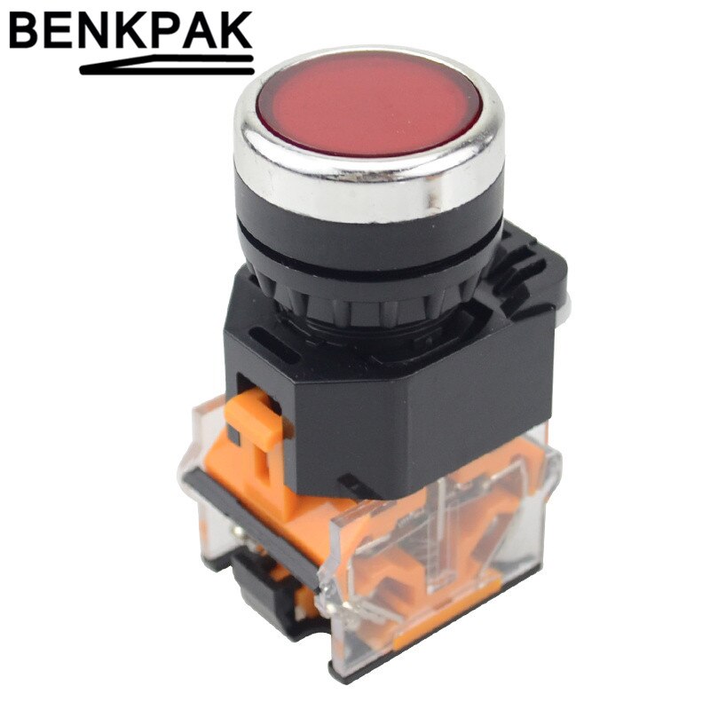 22mm self locking push button switch 1NO+1NC: Red