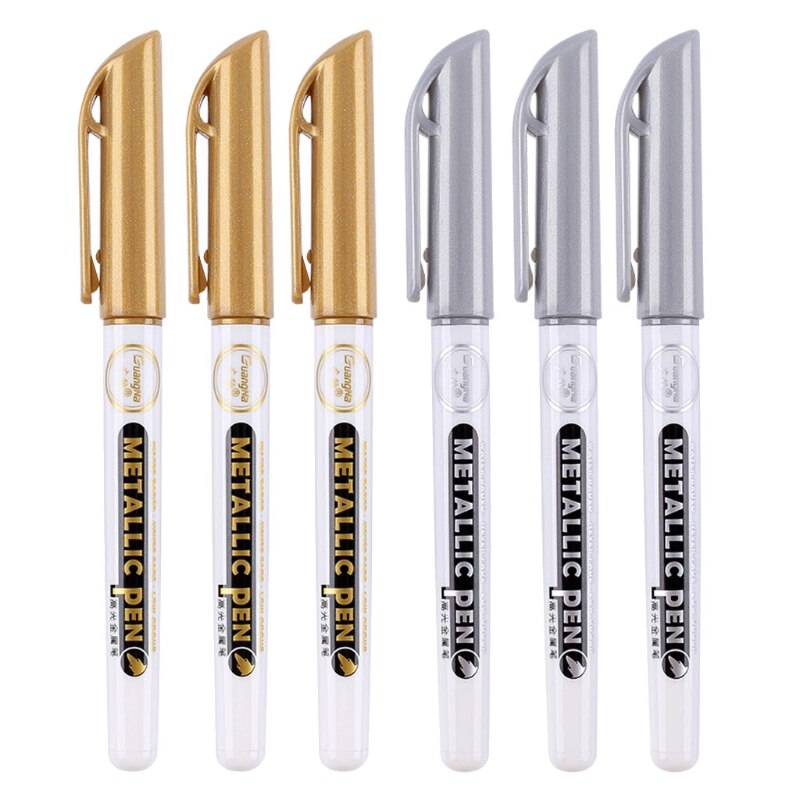 6Pc Goud Zilver Epoxyhars Tekening Pen Goud Leafing Punt Pen Marker Acryl Verf Hoogtepunten Metallic Permanente Marker