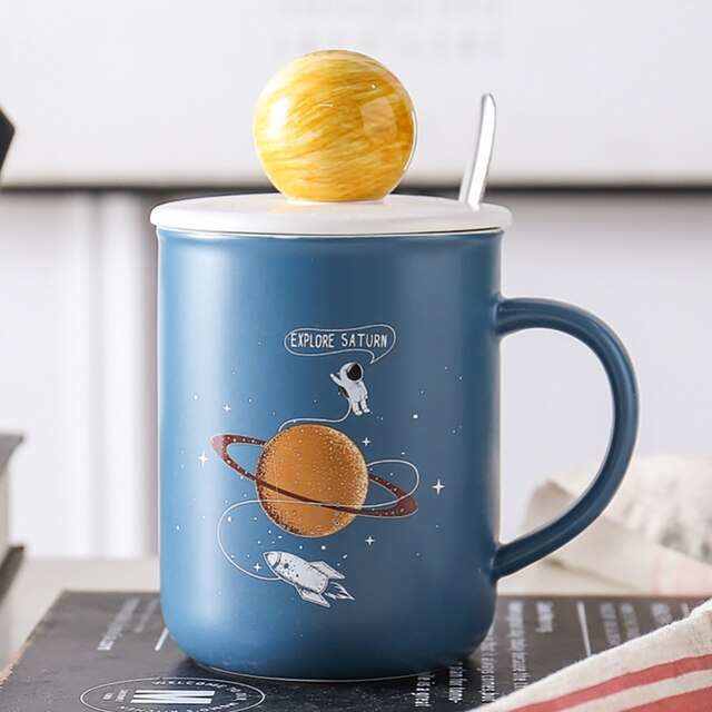 Kids Universe Coffee Mugs 3D Planets Cups With Lid Ceramic Milk Oat Drinks Breakfast Pot Funny 450ml: 4