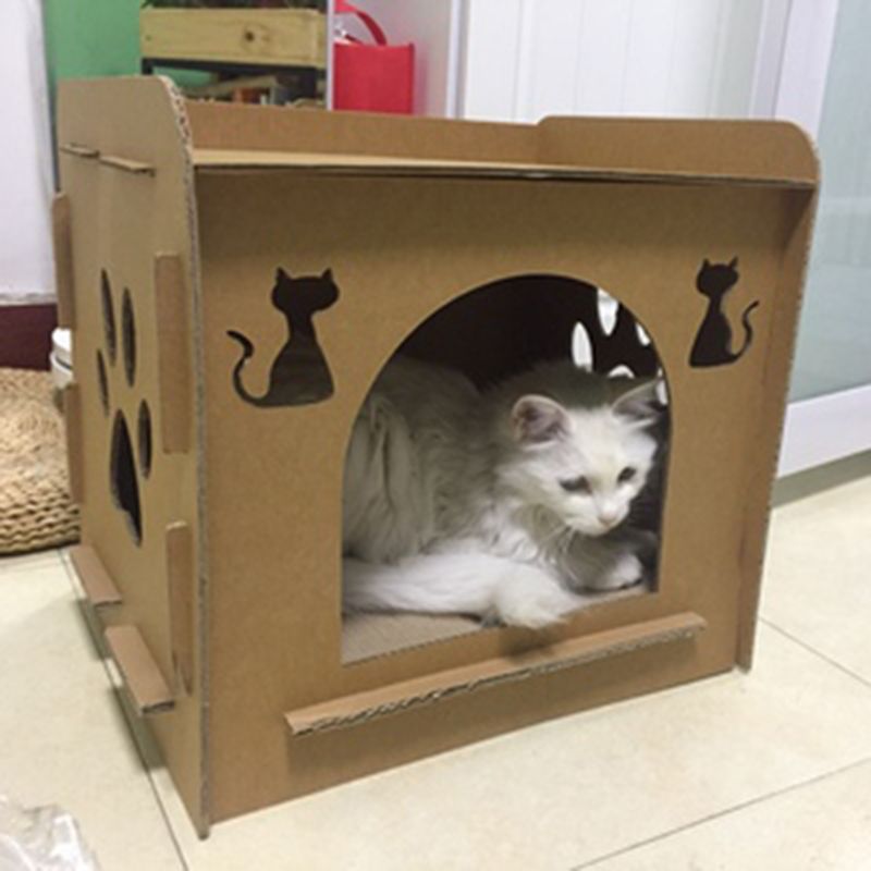 Kæledyr kat kradser killing kat husformet rede soveseng potesliber tyggelegetøj  c6ue