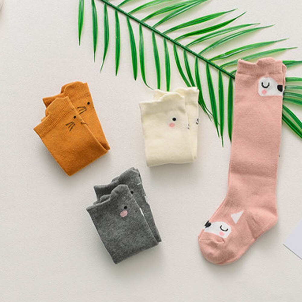Primavera outono unisex bebê menino moda dos desenhos animados médio meias longas com orelhas de salto crianças meias joelho de algodão alto crianças meias da menina