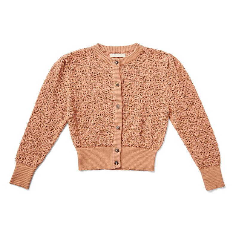 Lente en zomer meisje holle trui kinderen dunne cardigan: Khaki / 1-2y