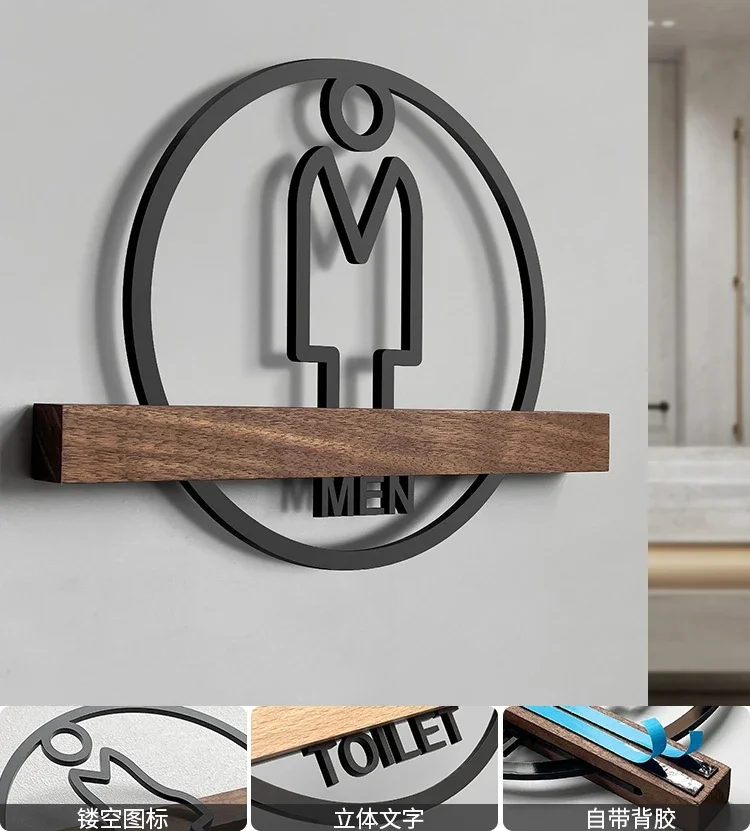 Toalettdörrskylt för män och kvinnor, högkvalitativ hotellkontorsskylt för offentlig toalett, logotyp, snabb skyltning: 40 x 30cm / Steg gyllene