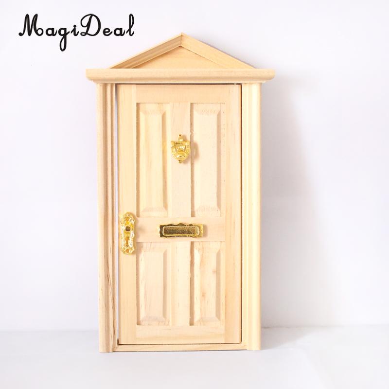 MagiDeal 1:12 Dolls House Miniature Wooden Steepletop Open Door with Hardware for Dollhouse Bedroom Bathroom Kids Toy 5Colors