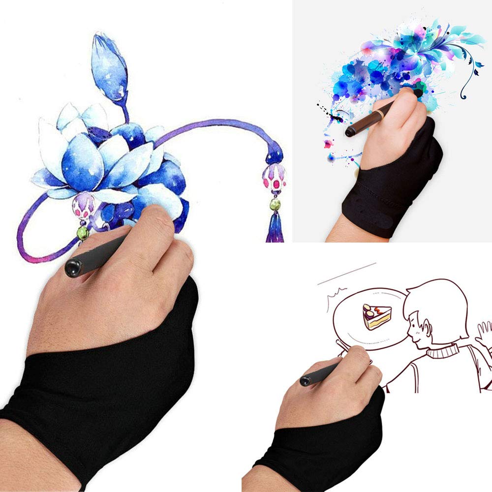 6 stücke Künstler Zeichnung Handschuhe Anti-Fouling Grafik Tablet Handschuh Zwei Finger, gute für Rechts oder Links Hand, Größe M