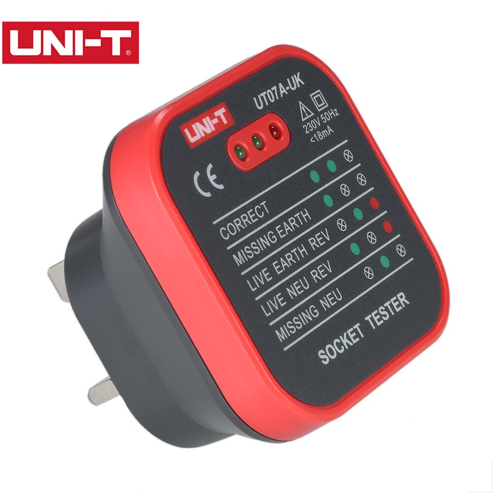 UNI-T UT07A-UK Socket Tester Electrical Live/Null/Earth Line Polarity Detector UK Plug