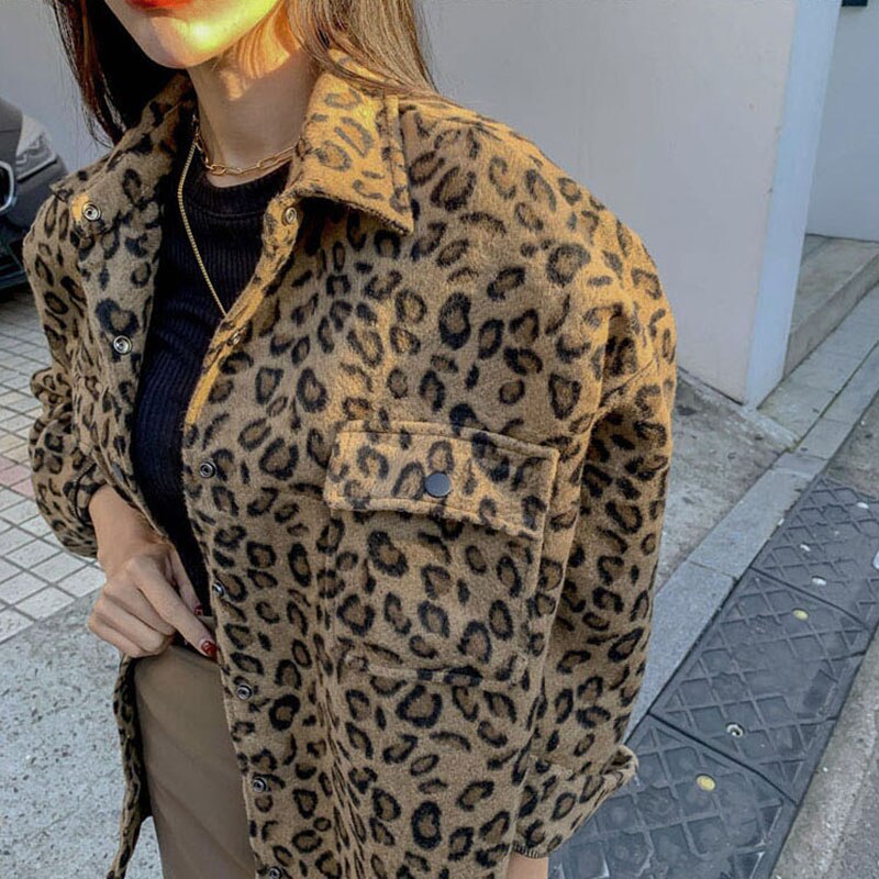 Veste léopard pour femme, manteau Vintage, grande taille, hauts d'hiver en laine QT17, printemps