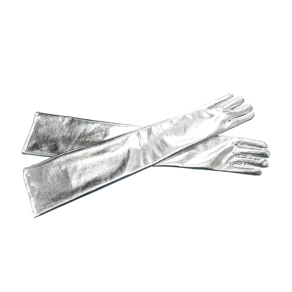 Gant Long et Sexy en cuir PU extensible, moulant, Punk, Rock, Hip Hop, Jazz, Disco, danse, mitaines métalliques brillantes, accessoire de Cosplay: silver