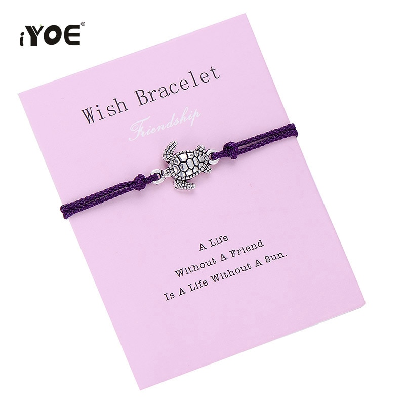 IYOE Friendship Sea Turtle Card Wish Charm Bracelet For Women Men Kids Vintage Animal Lucky Red String Bracelets Friends Lover