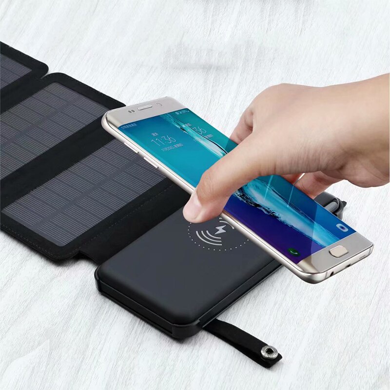 Outdoor Detachable Foldable Waterproof Solar Panel Charger Portable Qi Wireless Charger LED Solar Power Bank 12000mAh for Phones