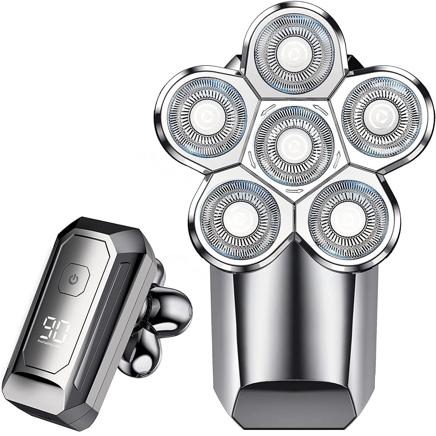 Waterproof Head Shaver Six-blade Razor for Bald Men with LED Display Versatile 6D Floating for Hair Beards Facial