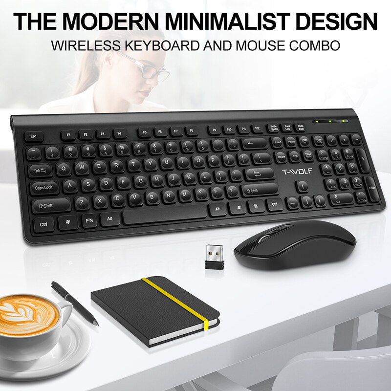 2.4G Wireless Keyboard and Mouse Set Desktop Computer and Home Office Retro Round Keycap Silent Keyboard Mouse Combo Set