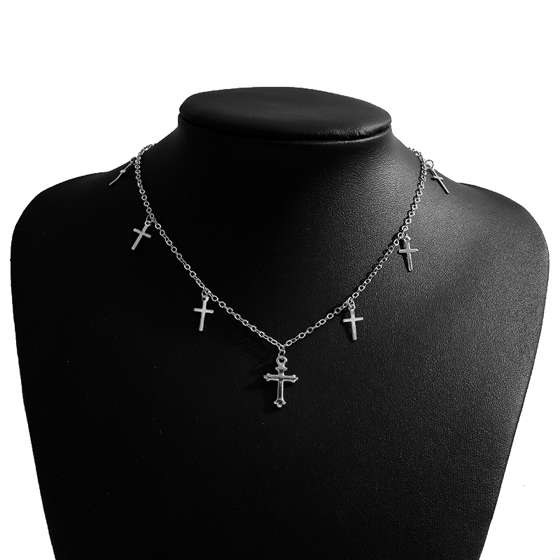 Unieke Cross Hangers Kettingen Voor Vrouwen Goud Zilver Kleur Kruis Kwastje Ketting Choker Ketting Mode-sieraden Accessoires: Silver Color