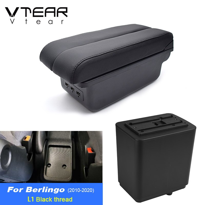 Vtear Voor Citroen Berlingo Peugeot Partner Tepee Auto Armsteun citroën berlingo Abs Arm Rest Auto-Styling Armsteun Doos Center Console Usb accessoires: E Black thread