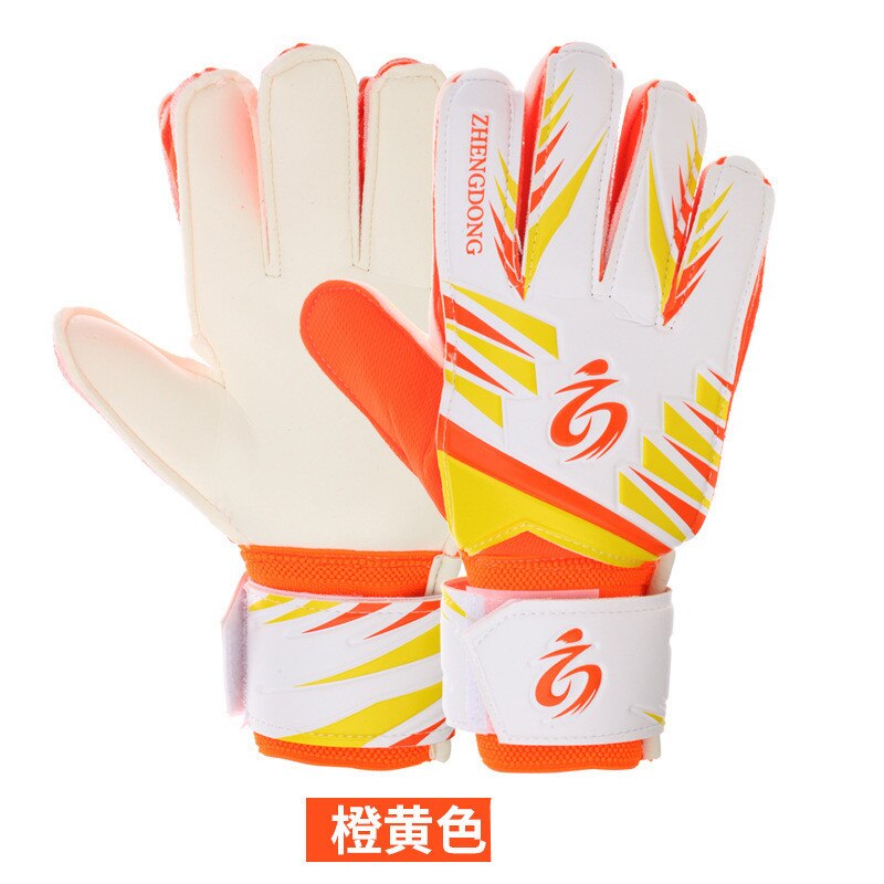 Teenager/Adult with Finger Guard Wear-Resistant Anti-slip Thick Pu Latex Football Goalkeeper Gloves: orange white / size 8 18-19CM