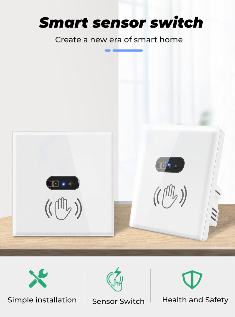 Smart Wall Infrared Sensor Light Switch Without Touching EU Power Switch 10A AC90-250V Glass Display Panel Automatic NO/OFF