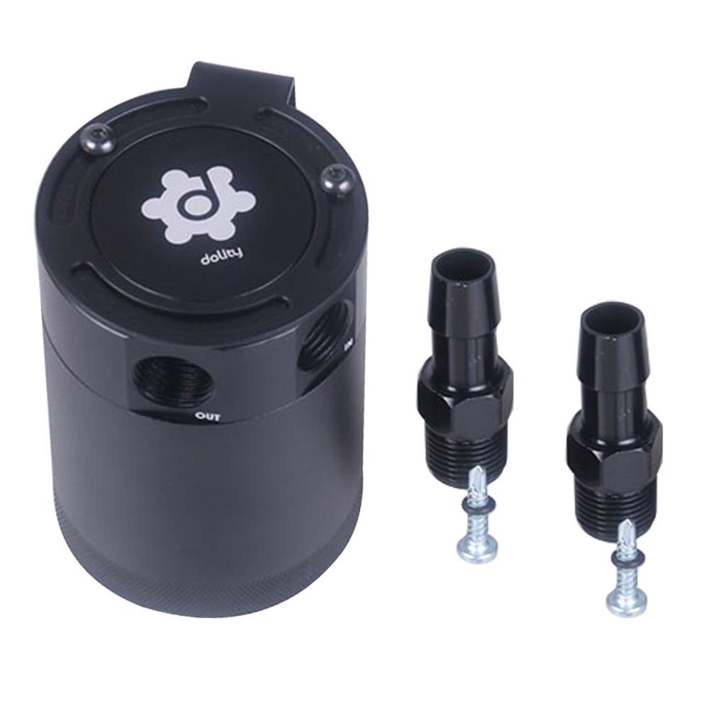 Compact Baffled Oil Catch Can Tank, 2-Port, Universal Air-Oil Separator Black